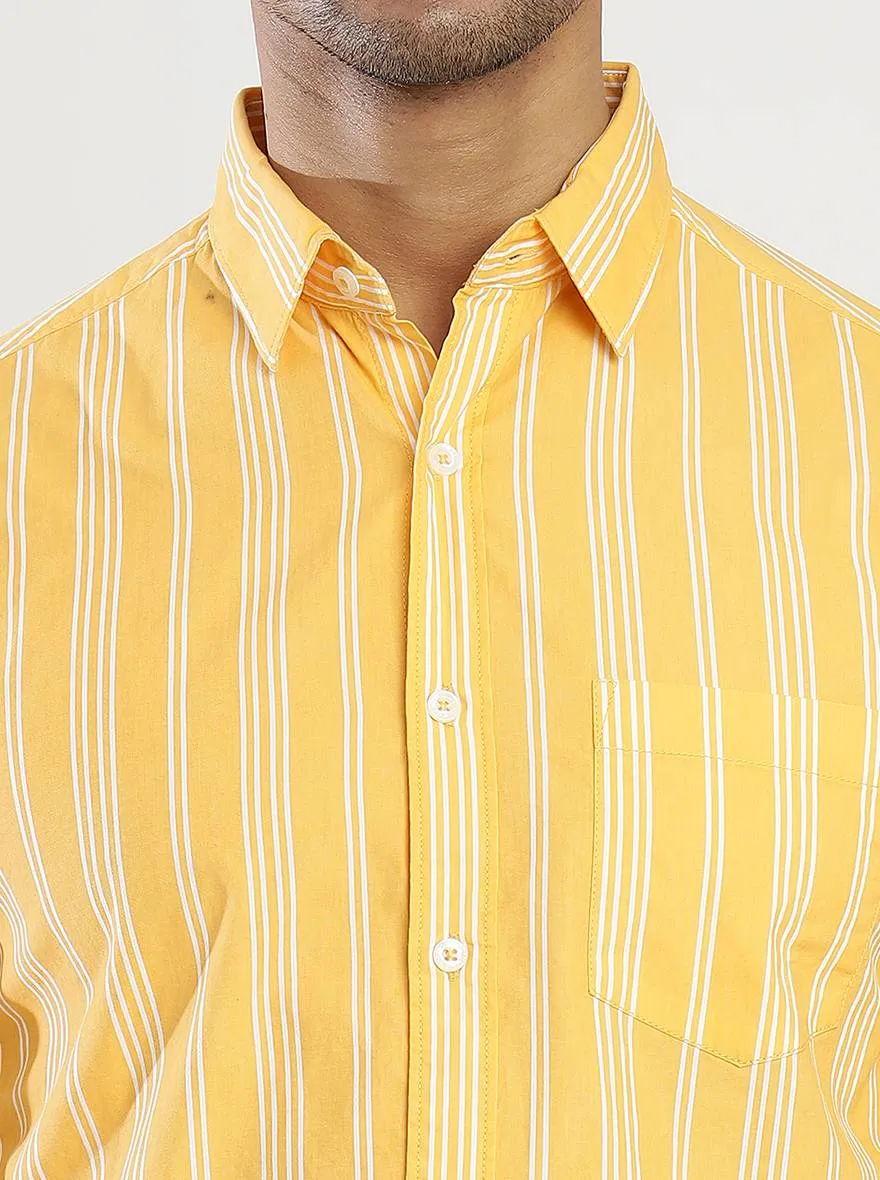Yellow Striped Slim Fit Casual Shirt | Greenfibre