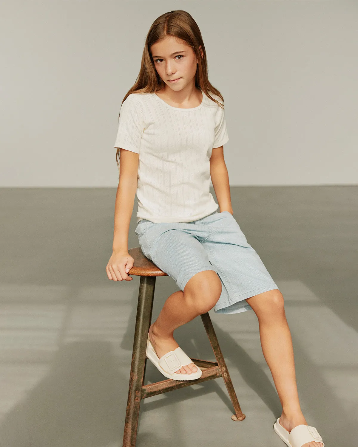YVONNESY SHORTS - Blue denim Stripe