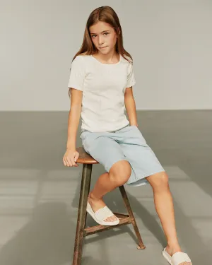 YVONNESY SHORTS - Blue denim Stripe