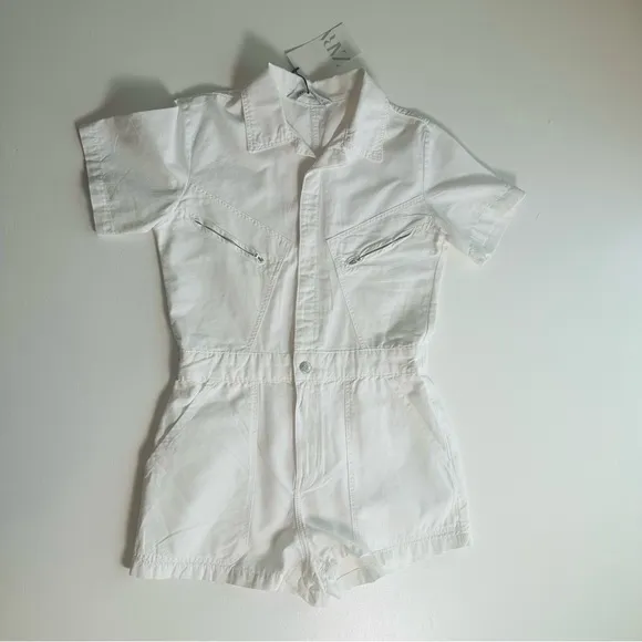 Zara White Utility Retro Romper‎ Shorts Women’s Size 28 NWT