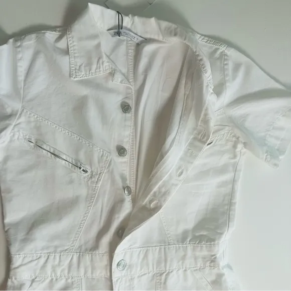 Zara White Utility Retro Romper‎ Shorts Women’s Size 28 NWT