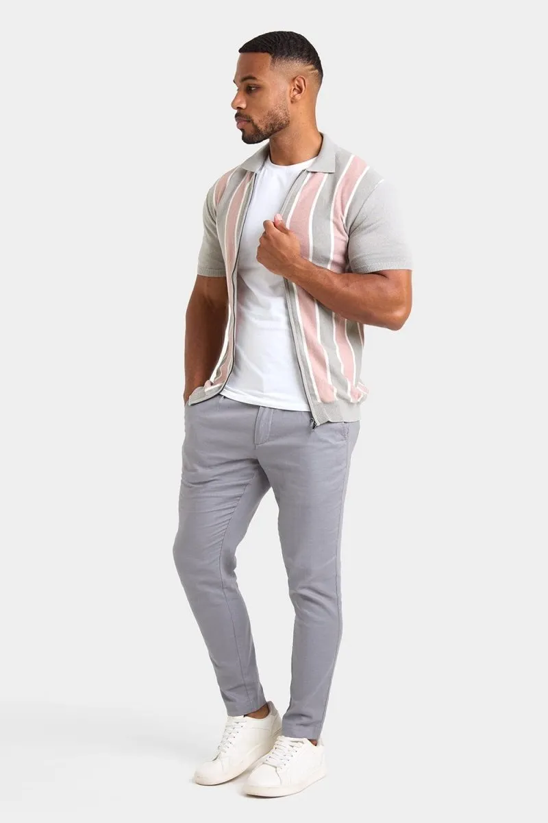 Zipped Knitted Shirt in Pink/Grey