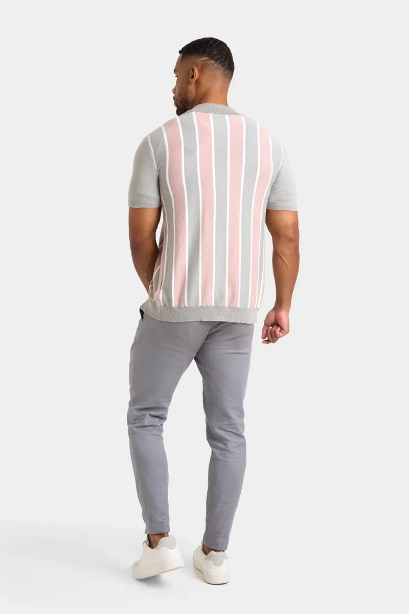 Zipped Knitted Shirt in Pink/Grey