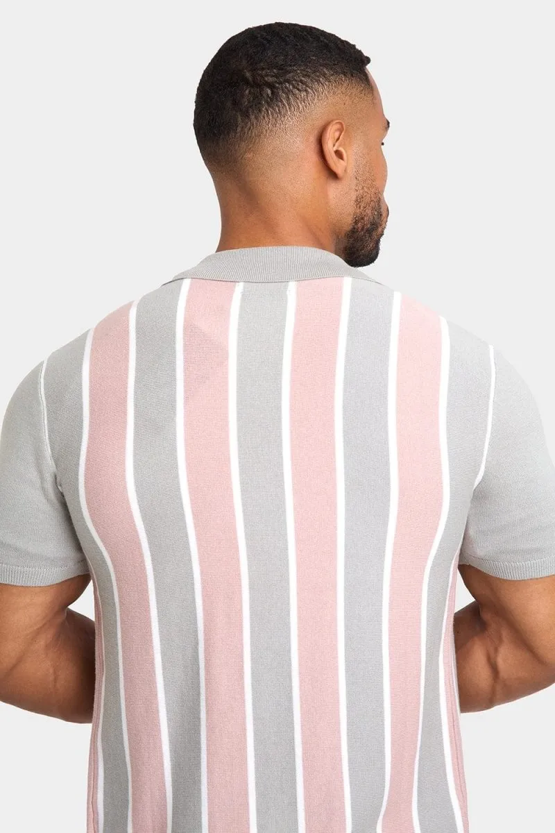Zipped Knitted Shirt in Pink/Grey