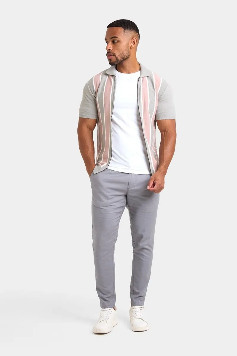 Zipped Knitted Shirt in Pink/Grey