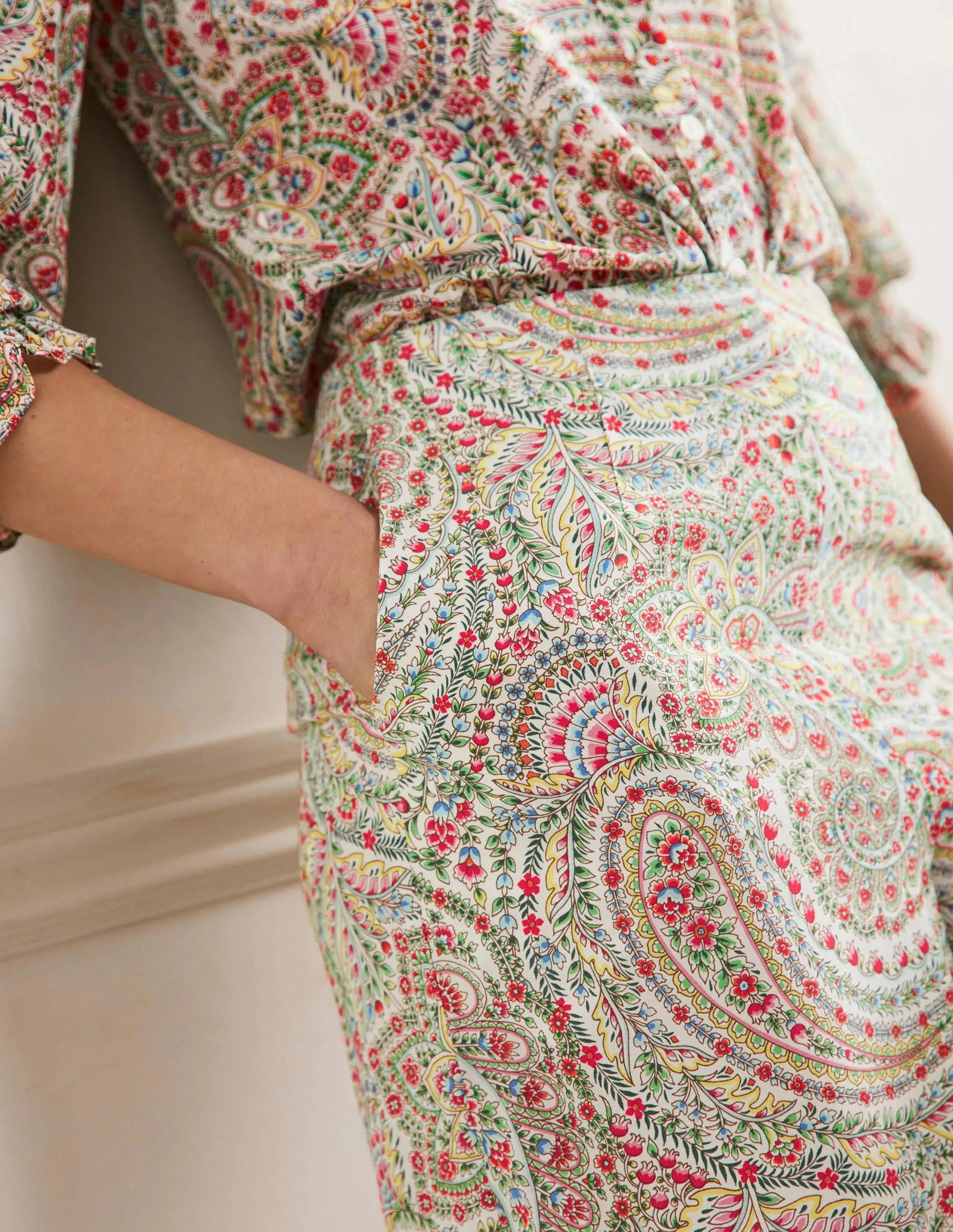 Zoe Wide Leg Palazzo Trousers-Ivory, Flora Paisley