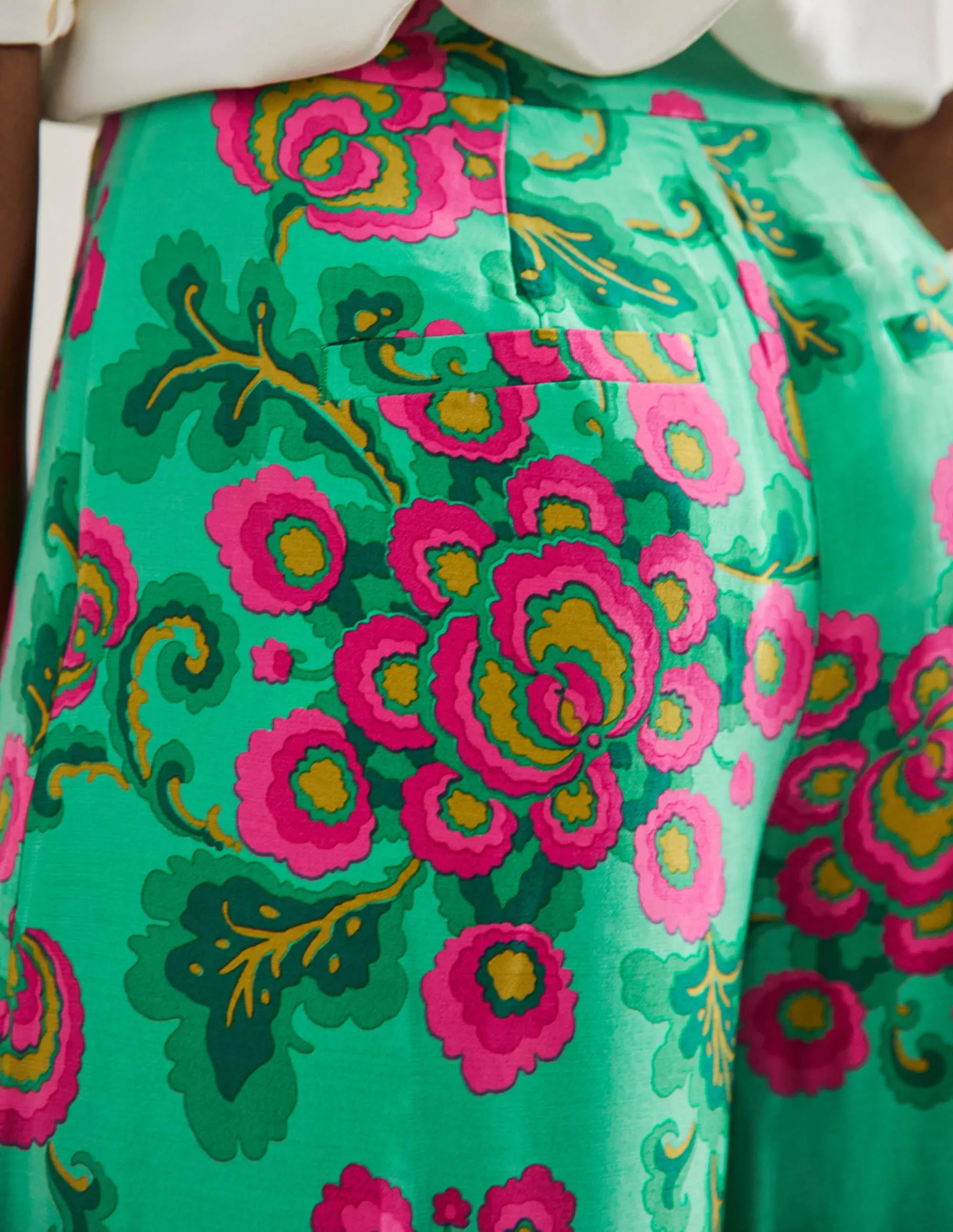 Zoe Wide Leg Palazzo Trousers-Ming Green, Wild Blooms